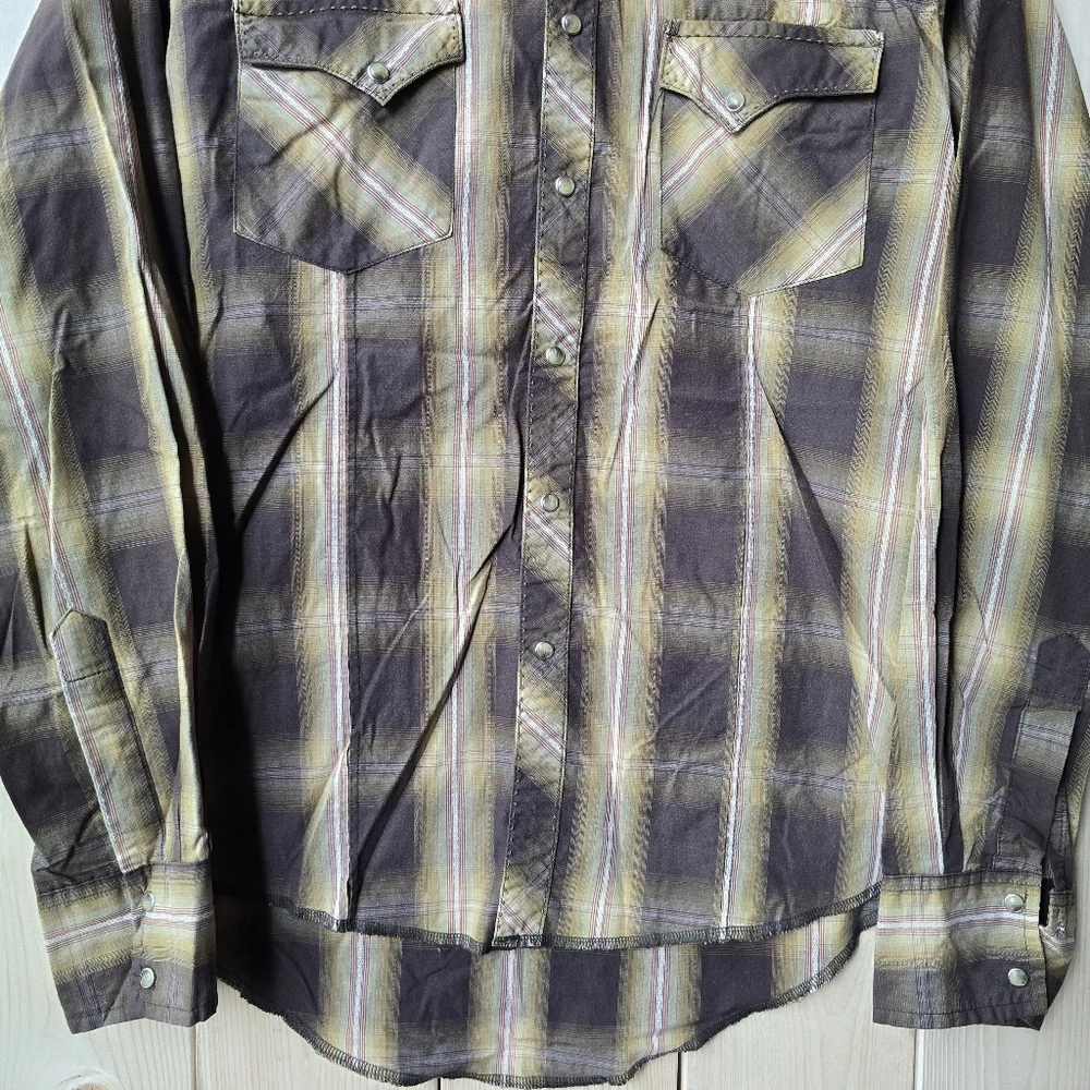 Wrangler Western Long Sleeve Pearl Snap Button Up Plaid Shirt Mens - Picture 3 of 8